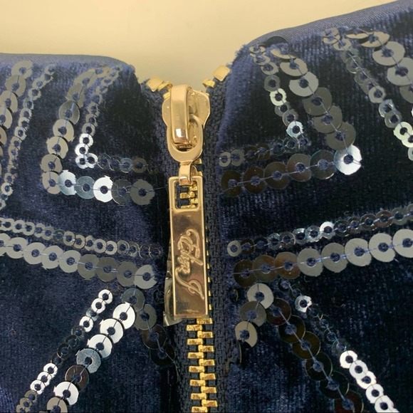 Eliza J Sequin Velvet Sheath Dress Navy High Neck Short Sleeve Mini Size 6 - Picture 7 of 12